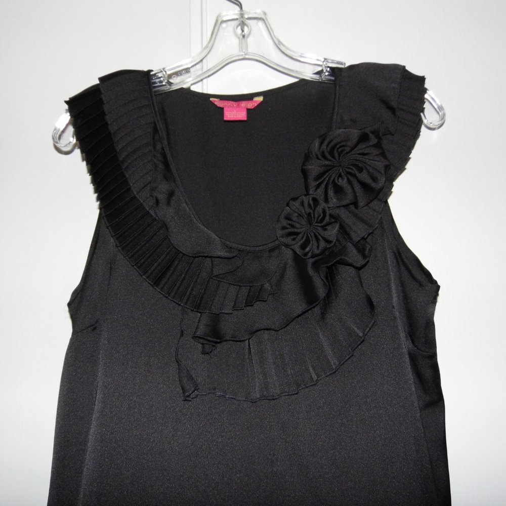 Sunny Leigh Black Ruffle Front Blouse Womens Size Large